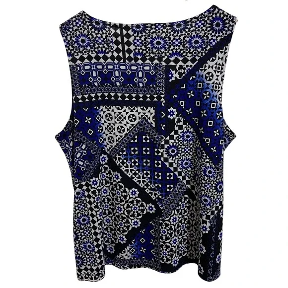 Easywear by Chico's Blue Geometric Patchwork Blouse Eclectic Career Size 2 L - Picture 3 of 9